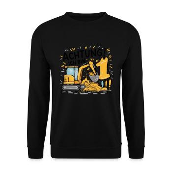 1er anniversaire garçon 1 an chantier de construction d’excavatrice - Sweat-shirt Unisexe - noir - Devant - Alina (178cm) & Michal (187cm)