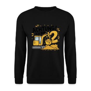 2. Geburtstag Junge 2 Jahre Bagger Baustelle - Unisex Pullover - Schwarz - Vorne - Alina (178cm) & Michal (187cm)