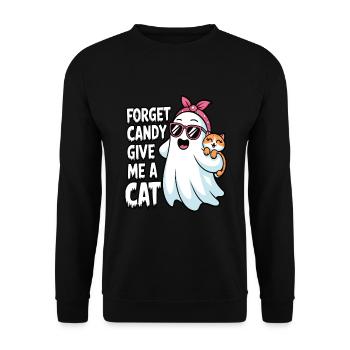 Halloween Cat Forget Candy Give Me A Cat - Unisex Pullover - Schwarz - Vorne - Alina (178cm) & Michal (187cm)