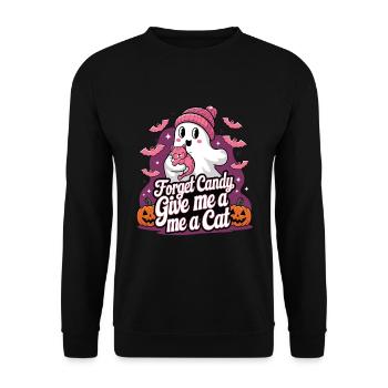 Halloween Cat Forget Candy Give Me A Cat - Unisex Pullover - Schwarz - Vorne - Alina (178cm) & Michal (187cm)