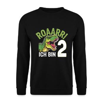 2. Geburtstag 2 Jahre Dino Dinosaurier Fan - Unisex Pullover - Schwarz - Vorne - Alina (178cm) & Michal (187cm)