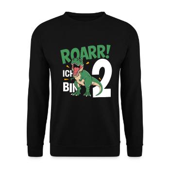 2. Geburtstag 2 Jahre Dino Dinosaurier Fan - Unisex Pullover - Schwarz - Vorne - Alina (178cm) & Michal (187cm)
