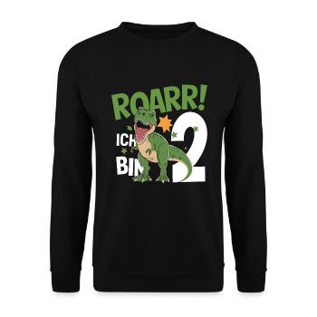 2. Geburtstag 2 Jahre Dino Dinosaurier Fan - Unisex Pullover - Schwarz - Vorne - Alina (178cm) & Michal (187cm)