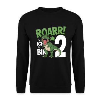 2. Geburtstag 2 Jahre Dino Dinosaurier Fan - Unisex Pullover - Schwarz - Vorne - Alina (178cm) & Michal (187cm)