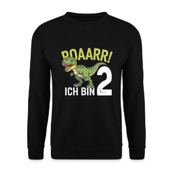 2. Geburtstag 2 Jahre Dino Dinosaurier Fan - Unisex Pullover - Schwarz - Vorne - Alina (178cm) & Michal (187cm)