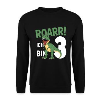 3. Geburtstag 3 Jahre Dino Dinosaurier Fan - Unisex Pullover - Schwarz - Vorne - Alina (178cm) & Michal (187cm)