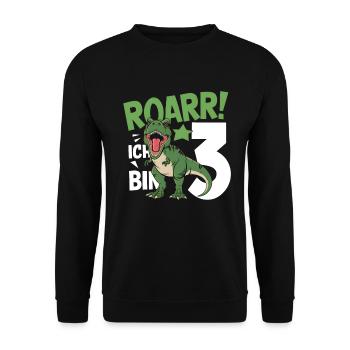 3. Geburtstag 3 Jahre Dino Dinosaurier Fan - Unisex Pullover - Schwarz - Vorne - Alina (178cm) & Michal (187cm)