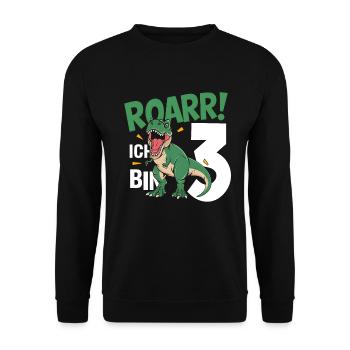 3. Geburtstag 3 Jahre Dino Dinosaurier Fan - Unisex Pullover - Schwarz - Vorne - Alina (178cm) & Michal (187cm)