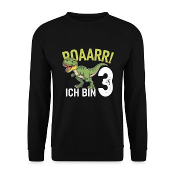3. Geburtstag 3 Jahre Dino Dinosaurier Fan - Unisex Pullover - Schwarz - Vorne - Alina (178cm) & Michal (187cm)