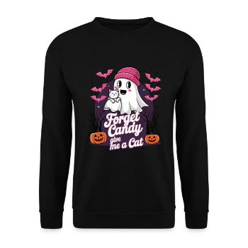 Halloween Cat Forget Candy Give Me A Cat - Unisex Pullover - Schwarz - Vorne - Alina (178cm) & Michal (187cm)