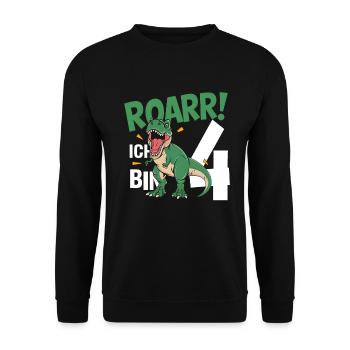 4. Geburtstag 4 Jahre Dino Dinosaurier Fan - Unisex Pullover - Schwarz - Vorne - Alina (178cm) & Michal (187cm)