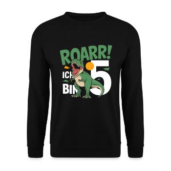 5th Birthday 5 Years Dino Dinosaur Fan - Unisex Sweatshirt - black - Front - Alina (178cm) & Michal (187cm)