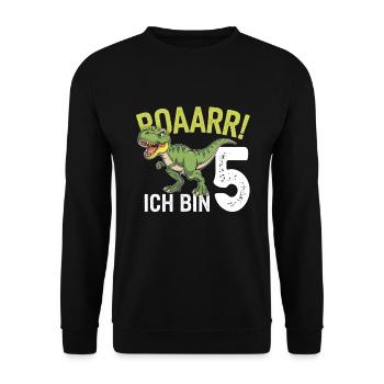5. Geburtstag 5 Jahre Dino Dinosaurier Fan - Unisex Pullover - Schwarz - Vorne - Alina (178cm) & Michal (187cm)