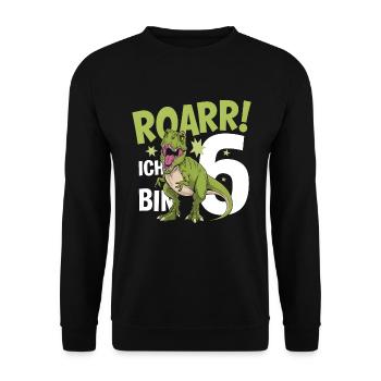 6th Birthday 6 Years Dino Dinosaur Fan - Unisex Sweatshirt - black - Front - Alina (178cm) & Michal (187cm)
