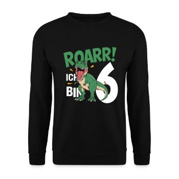 6th Birthday 6 Years Dino Dinosaur Fan - Unisex Sweatshirt - black - Front - Alina (178cm) & Michal (187cm)