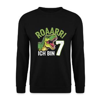 7th Birthday 7 Years Dino Dinosaur Fan - Unisex Sweatshirt - black - Front - Alina (178cm) & Michal (187cm)
