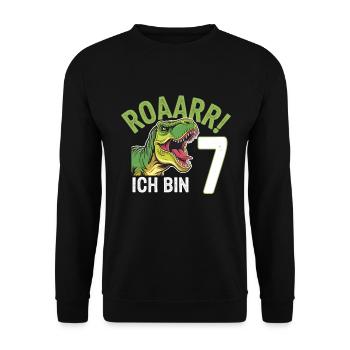 7th Birthday 7 Years Dino Dinosaur Fan - Unisex Sweatshirt - black - Front - Alina (178cm) & Michal (187cm)