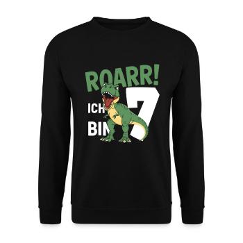 7th Birthday 7 Years Dino Dinosaur Fan - Unisex Sweatshirt - black - Front - Alina (178cm) & Michal (187cm)