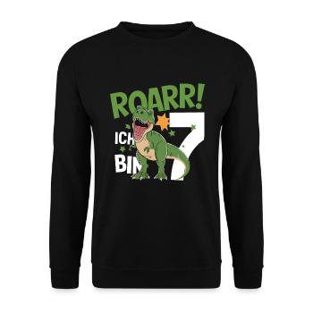 7th Birthday 7 Years Dino Dinosaur Fan - Unisex Sweatshirt - black - Front - Alina (178cm) & Michal (187cm)