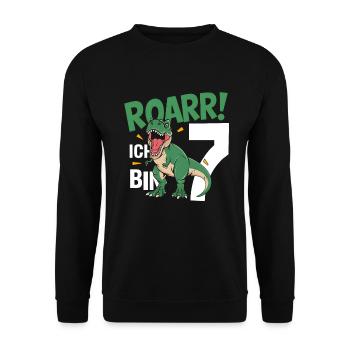 7th Birthday 7 Years Dino Dinosaur Fan - Unisex Sweatshirt - black - Front - Alina (178cm) & Michal (187cm)