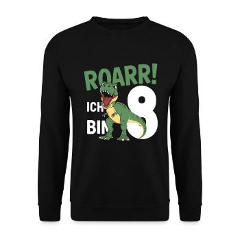 8. Geburtstag 8 Jahre Dino Dinosaurier Fan - Unisex Pullover - Schwarz - Vorne - Alina (178cm) & Michal (187cm)