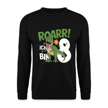 8e anniversaire 8 ans Dino Dinosaur Fan - Sweat-shirt Unisexe - noir - Devant - Alina (178cm) & Michal (187cm)