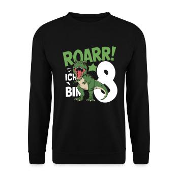 8th Birthday 8 Years Dino Dinosaur Fan - Unisex Sweatshirt - black - Front - Alina (178cm) & Michal (187cm)