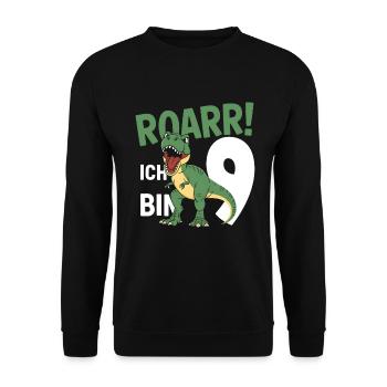 9th Birthday 9 Years Dino Dinosaur Fan - Unisex Sweatshirt - black - Front - Alina (178cm) & Michal (187cm)