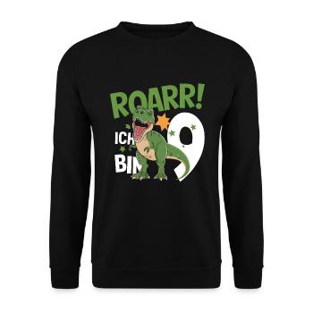 9th Birthday 9 Years Dino Dinosaur Fan - Unisex Sweatshirt - black - Front - Alina (178cm) & Michal (187cm)