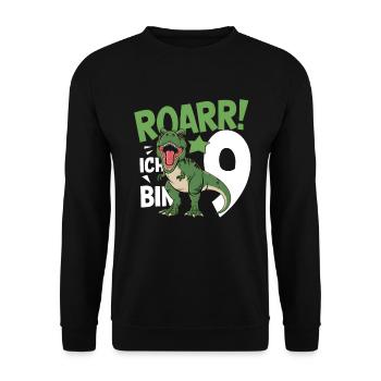 9th Birthday 9 Years Dino Dinosaur Fan - Unisex Sweatshirt - black - Front - Alina (178cm) & Michal (187cm)