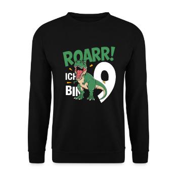 9th Birthday 9 Years Dino Dinosaur Fan - Unisex Sweatshirt - black - Front - Alina (178cm) & Michal (187cm)