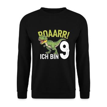 9. Geburtstag 9 Jahre Dino Dinosaurier Fan - Unisex Pullover - Schwarz - Vorne - Alina (178cm) & Michal (187cm)