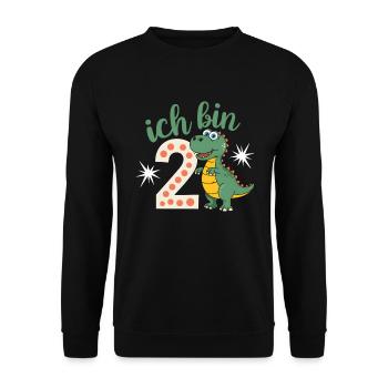 2. Geburtstag 2 Jahre Dino Dinosaurier Fan - Unisex Pullover - Schwarz - Vorne - Alina (178cm) & Michal (187cm)