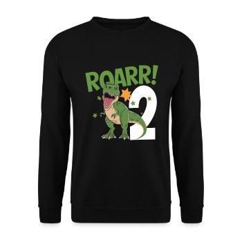 2. Geburtstag 2 Jahre Dino Dinosaurier Fan - Unisex Pullover - Schwarz - Vorne - Alina (178cm) & Michal (187cm)