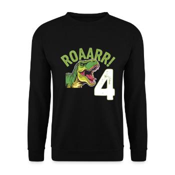 4. Geburtstag 4 Jahre Dino Dinosaurier Fan - Unisex Pullover - Schwarz - Vorne - Alina (178cm) & Michal (187cm)