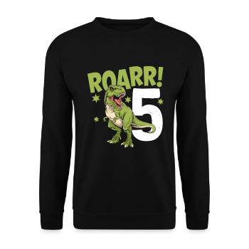 5. Geburtstag 5 Jahre Dino Dinosaurier Fan - Unisex Pullover - Schwarz - Vorne - Alina (178cm) & Michal (187cm)