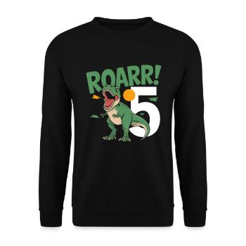 5. Geburtstag 5 Jahre Dino Dinosaurier Fan - Unisex Pullover - Schwarz - Vorne - Alina (178cm) & Michal (187cm)