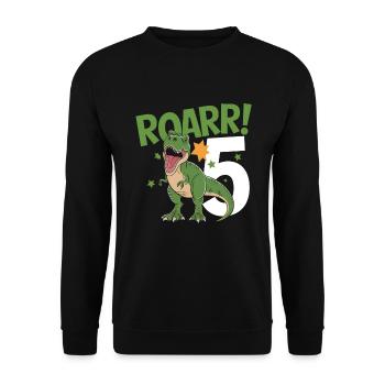 5. Geburtstag 5 Jahre Dino Dinosaurier Fan - Unisex Pullover - Schwarz - Vorne - Alina (178cm) & Michal (187cm)