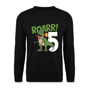 5. Geburtstag 5 Jahre Dino Dinosaurier Fan - Unisex Pullover - Schwarz - Vorne - Alina (178cm) & Michal (187cm)