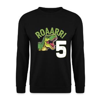 5. Geburtstag 5 Jahre Dino Dinosaurier Fan - Unisex Pullover - Schwarz - Vorne - Alina (178cm) & Michal (187cm)