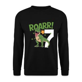 7th Birthday 7 Years Dino Dinosaur Fan - Unisex Sweatshirt - black - Front - Alina (178cm) & Michal (187cm)