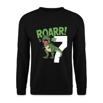 7th Birthday 7 Years Dino Dinosaur Fan - Unisex Sweatshirt - black - Front - Alina (178cm) & Michal (187cm)