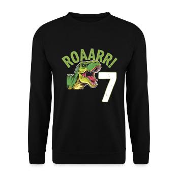 7th Birthday 7 Years Dino Dinosaur Fan - Unisex Sweatshirt - black - Front - Alina (178cm) & Michal (187cm)