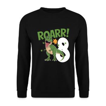 8. Geburtstag 8 Jahre Dino Dinosaurier Fan - Unisex Pullover - Schwarz - Vorne - Alina (178cm) & Michal (187cm)