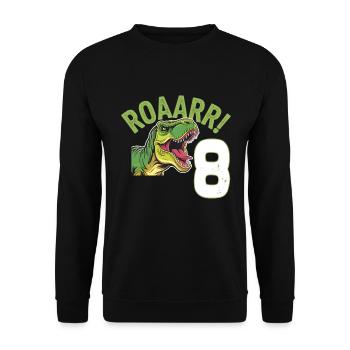 8. Geburtstag 8 Jahre Dino Dinosaurier Fan - Unisex Pullover - Schwarz - Vorne - Alina (178cm) & Michal (187cm)