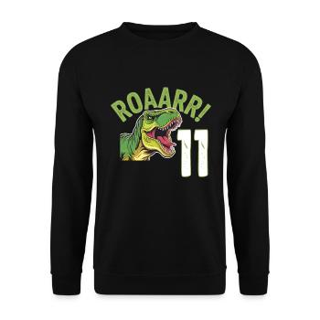 11. Geburtstag 11 Jahre Dino Dinosaurier Fan - Unisex Pullover - Schwarz - Vorne - Alina (178cm) & Michal (187cm)