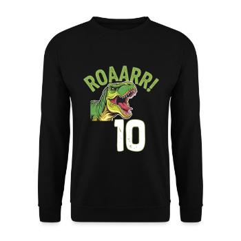 10. Geburtstag 10 Jahre Dino Dinosaurier Fan - Unisex Pullover - Schwarz - Vorne - Alina (178cm) & Michal (187cm)