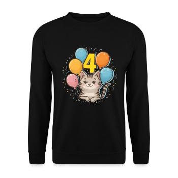 4th Birthday Cat Kitten Children's Birthday Party - Unisex Sweatshirt - black - Front - Alina (178cm) & Michal (187cm)
