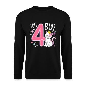 4th Birthday Cat Kitten Children's Birthday Party - Unisex Sweatshirt - black - Front - Alina (178cm) & Michal (187cm)