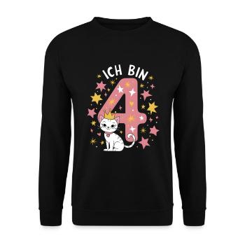 4th Birthday Cat Kitten Children's Birthday Party - Unisex Sweatshirt - black - Front - Alina (178cm) & Michal (187cm)